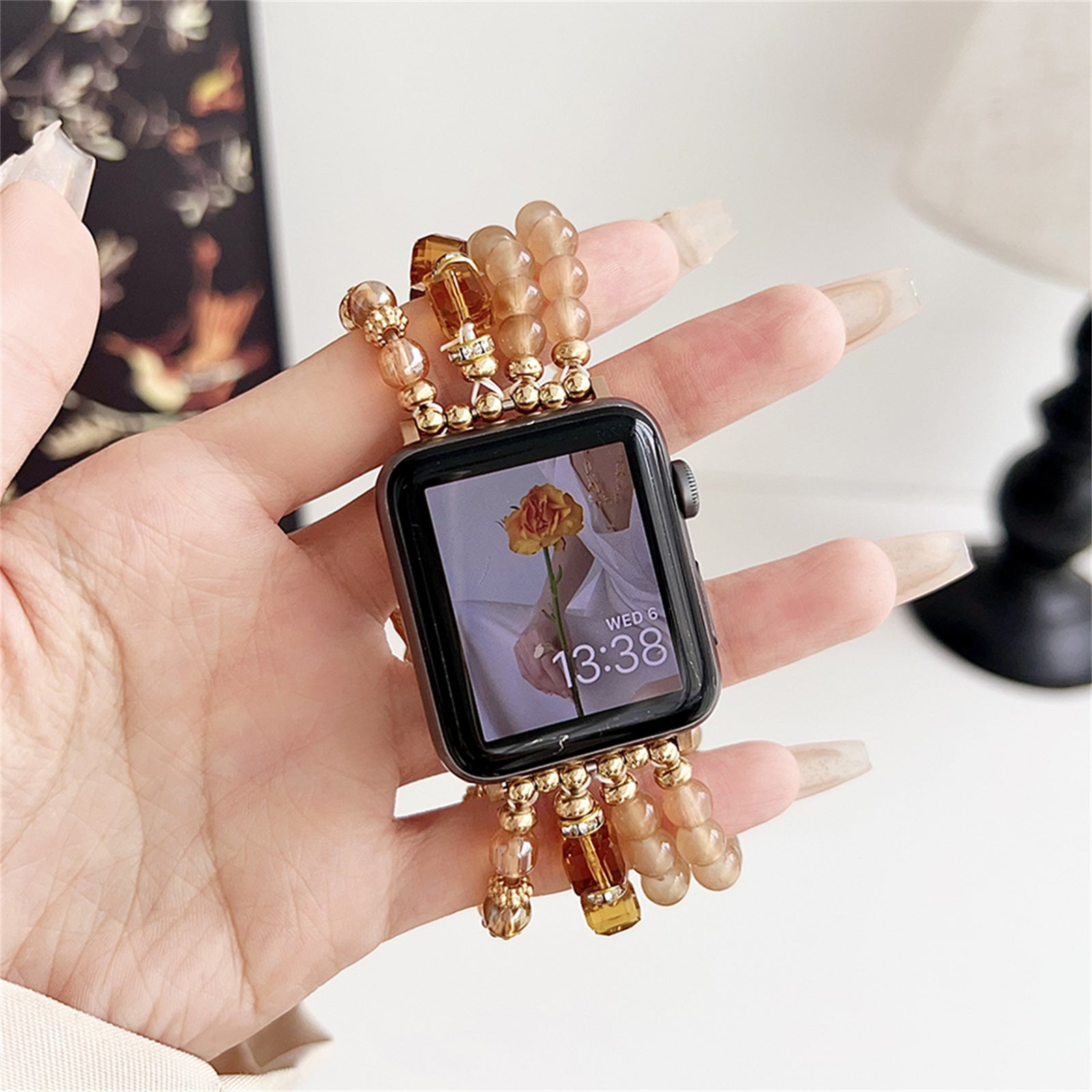 For Apple Watch Series 9 8 7 41mm / 6 5 4 SE (2022) SE (2023) SE 40mm / 3 2 1 38mm Ethnic Style Beaded Watch Strap - Black For Apple Watch Series 9 8 7 41mm / 6 5 4 SE (2022) SE (2023) SE 40mm / 3 2 1 38mm Ethnic Style Beaded Watch Strap - Black